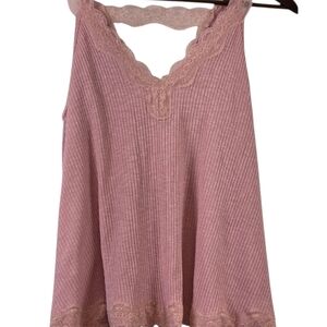 POL Wendy Lace Ribbed Tank Soft Pink Boho Coquette Boutique NWT Small